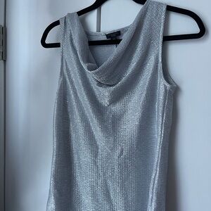 Ann Taylor Shimmering Silver Textured Cowl Neck Top